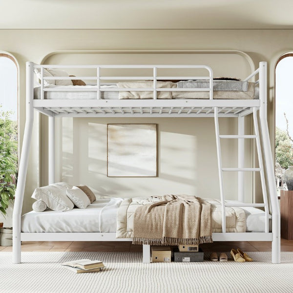 English Elm Twin XL Over Queen Steel Bunk Bed Heavy Duty Round Tube Frame for Teens and Adults White W1580S00612