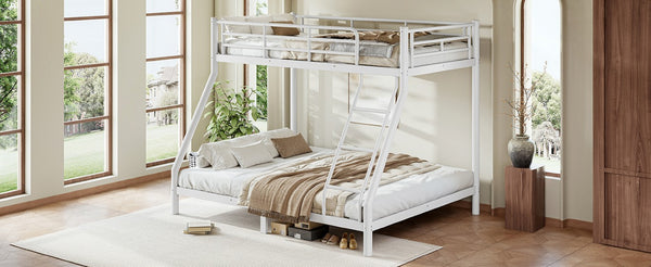 English Elm Twin XL Over Queen Steel Bunk Bed Heavy Duty Round Tube Frame for Teens and Adults White W1580S00612