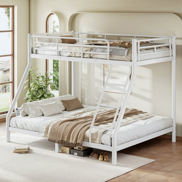 English Elm Twin XL Over Queen Steel Bunk Bed Heavy Duty Round Tube Frame for Teens and Adults White W1580S00612