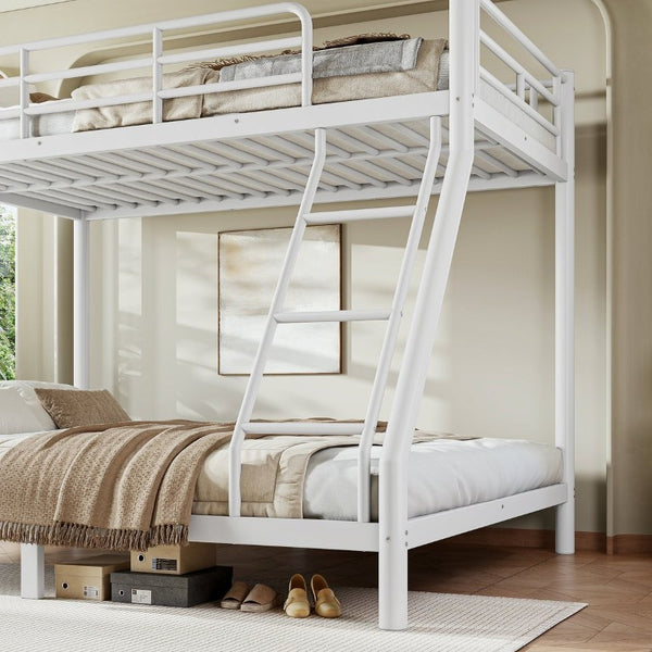 English Elm Twin XL Over Queen Steel Bunk Bed Heavy Duty Round Tube Frame for Teens and Adults White W1580S00612