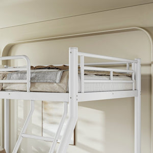 English Elm Twin XL Over Queen Steel Bunk Bed Heavy Duty Round Tube Frame for Teens and Adults White W1580S00612