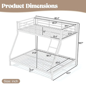English Elm Twin XL Over Queen Steel Bunk Bed Heavy Duty Round Tube Frame for Teens and Adults White W1580S00612