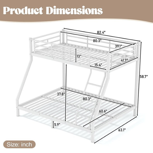 English Elm Twin XL Over Queen Steel Bunk Bed Heavy Duty Round Tube Frame for Teens and Adults White W1580S00612