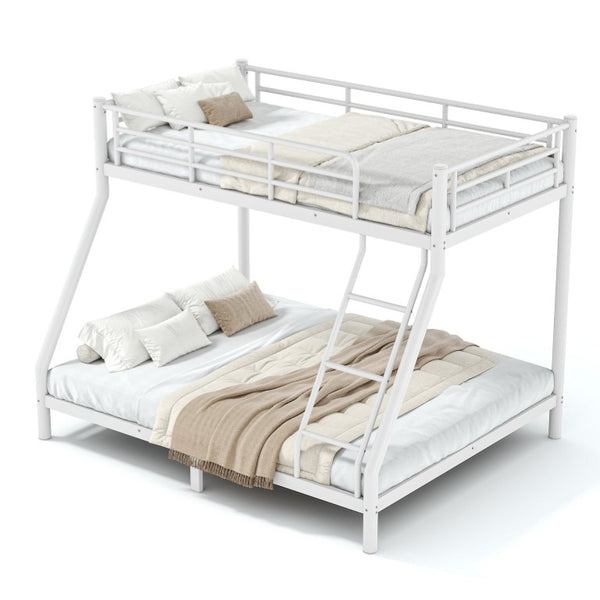 English Elm Twin XL Over Queen Steel Bunk Bed Heavy Duty Round Tube Frame for Teens and Adults White W1580S00612