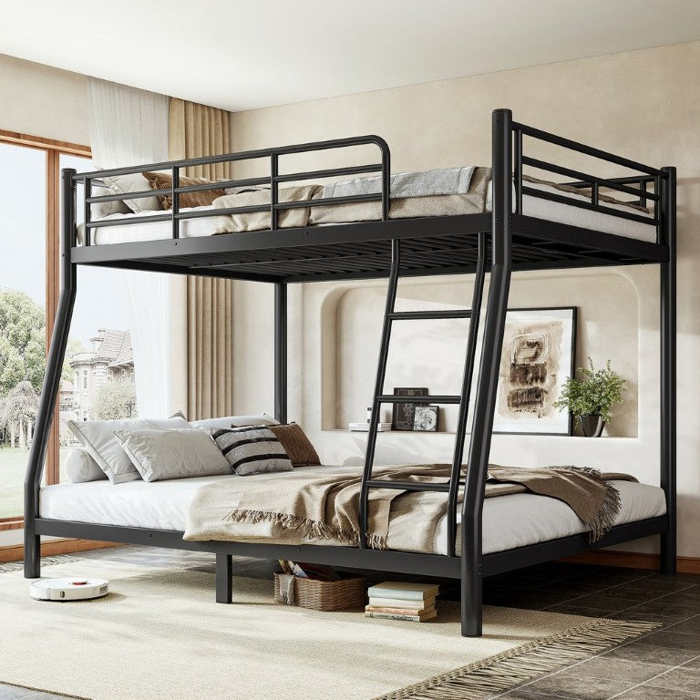 English Elm Twin XL Over Queen Steel Bunk Bed Heavy Duty Round Tube Frame for Teens and Adults Black W1580S00613
