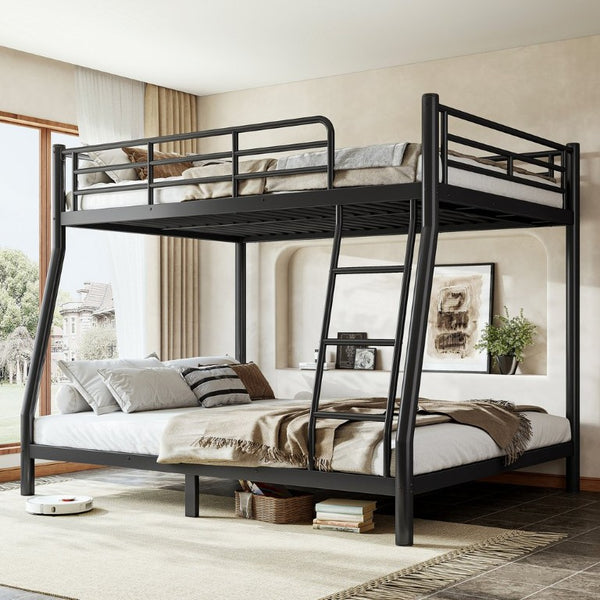 English Elm Twin XL Over Queen Steel Bunk Bed Heavy Duty Round Tube Frame for Teens and Adults Black W1580S00613
