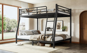 English Elm Twin XL Over Queen Steel Bunk Bed Heavy Duty Round Tube Frame for Teens and Adults Black W1580S00613