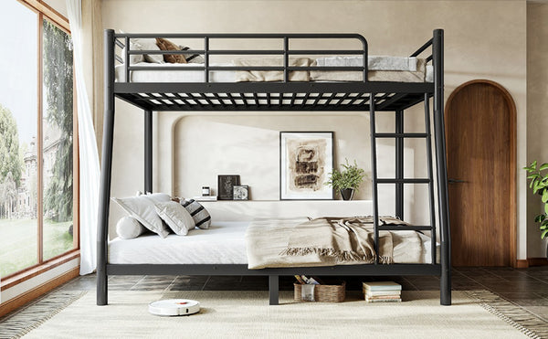 English Elm Twin XL Over Queen Steel Bunk Bed Heavy Duty Round Tube Frame for Teens and Adults Black W1580S00613