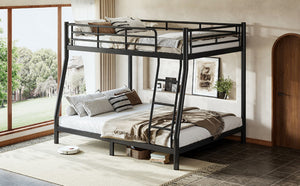 English Elm Twin XL Over Queen Steel Bunk Bed Heavy Duty Round Tube Frame for Teens and Adults Black W1580S00613