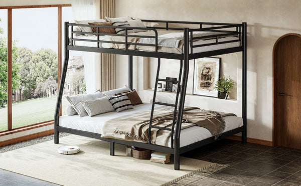 English Elm Twin XL Over Queen Steel Bunk Bed Heavy Duty Round Tube Frame for Teens and Adults Black W1580S00613