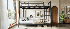 English Elm Twin XL Over Queen Steel Bunk Bed Heavy Duty Round Tube Frame for Teens and Adults Black W1580S00613