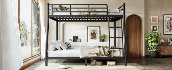English Elm Twin XL Over Queen Steel Bunk Bed Heavy Duty Round Tube Frame for Teens and Adults Black W1580S00613