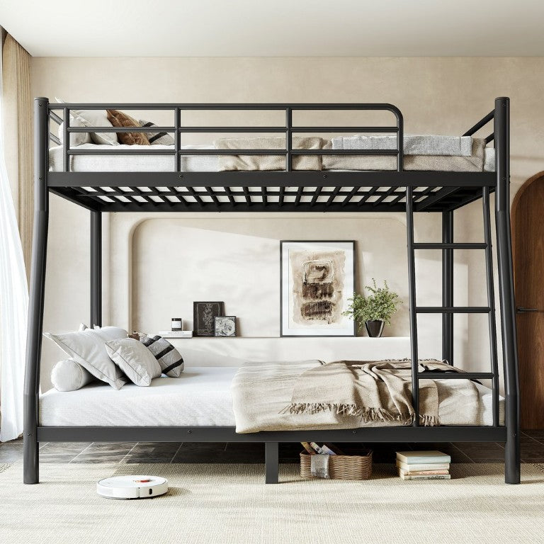 English Elm Twin XL Over Queen Steel Bunk Bed Heavy Duty Round Tube Frame for Teens and Adults Black W1580S00613