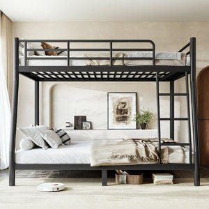 English Elm Twin XL Over Queen Steel Bunk Bed Heavy Duty Round Tube Frame for Teens and Adults Black W1580S00613