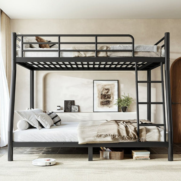 English Elm Twin XL Over Queen Steel Bunk Bed Heavy Duty Round Tube Frame for Teens and Adults Black W1580S00613