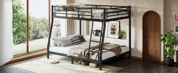 English Elm Twin XL Over Queen Steel Bunk Bed Heavy Duty Round Tube Frame for Teens and Adults Black W1580S00613
