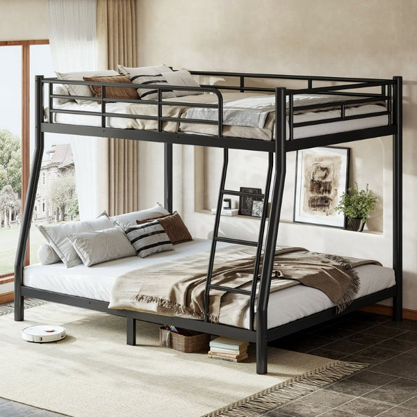 English Elm Twin XL Over Queen Steel Bunk Bed Heavy Duty Round Tube Frame for Teens and Adults Black W1580S00613