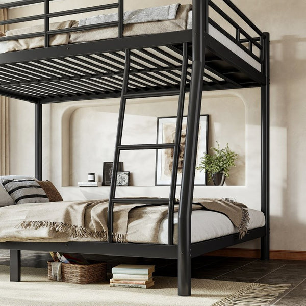 English Elm Twin XL Over Queen Steel Bunk Bed Heavy Duty Round Tube Frame for Teens and Adults Black W1580S00613