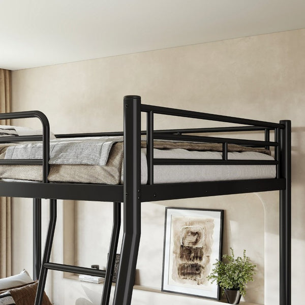 English Elm Twin XL Over Queen Steel Bunk Bed Heavy Duty Round Tube Frame for Teens and Adults Black W1580S00613