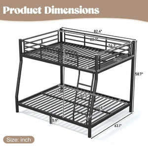 English Elm Twin XL Over Queen Steel Bunk Bed Heavy Duty Round Tube Frame for Teens and Adults Black W1580S00613