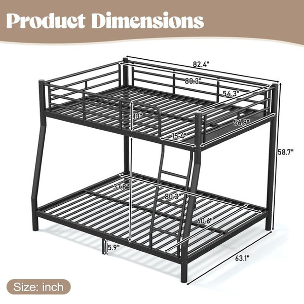 English Elm Twin XL Over Queen Steel Bunk Bed Heavy Duty Round Tube Frame for Teens and Adults Black W1580S00613