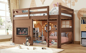 English Elm Twin Pine Loft Bed with House Frame Chalkboard Bookshelf and Safety Rails for Kids Natural W1580S00621