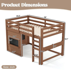 English Elm Twin Pine Loft Bed with House Frame Chalkboard Bookshelf and Safety Rails for Kids Natural W1580S00621