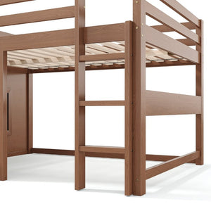 English Elm Full Size Pine Loft Bed with Sliding Chalkboard Bookshelf and Safety Rails for Kids Natural W1580S00622
