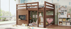 English Elm Full Size Pine Loft Bed with Sliding Chalkboard Bookshelf and Safety Rails for Kids Natural W1580S00622