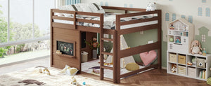 English Elm Full Size Pine Loft Bed with Sliding Chalkboard Bookshelf and Safety Rails for Kids Natural W1580S00622