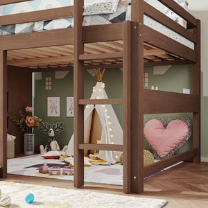 English Elm Full Size Pine Loft Bed with Sliding Chalkboard Bookshelf and Safety Rails for Kids Natural W1580S00622