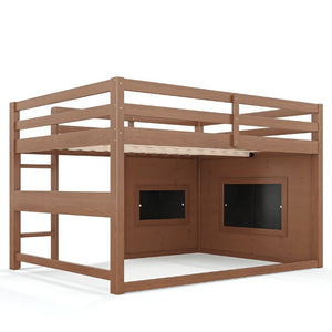English Elm Full Size Pine Loft Bed with Sliding Chalkboard Bookshelf and Safety Rails for Kids Natural W1580S00622