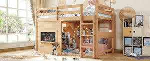 English Elm Twin Pine Loft Bed with House Frame Chalkboard Bookshelf and Safety Rails for Kids Light Natural W1580S00623