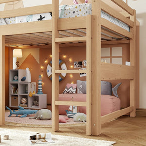 English Elm Twin Pine Loft Bed with House Frame Chalkboard Bookshelf and Safety Rails for Kids Light Natural W1580S00623