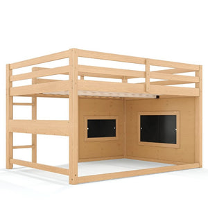 English Elm Full Size Pine Loft Bed with Sliding Chalkboard Bookshelf and Safety Rails for Kids Light Natural W1580S00624