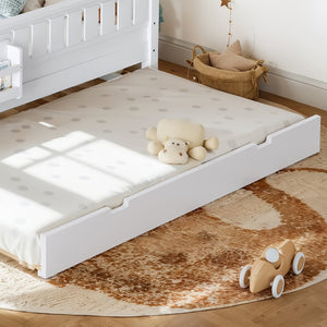 English Elm Queen Loft Bed with Staircase Bookshelf and Trundle Pull-out for Kids Bedroom White W1580S00629