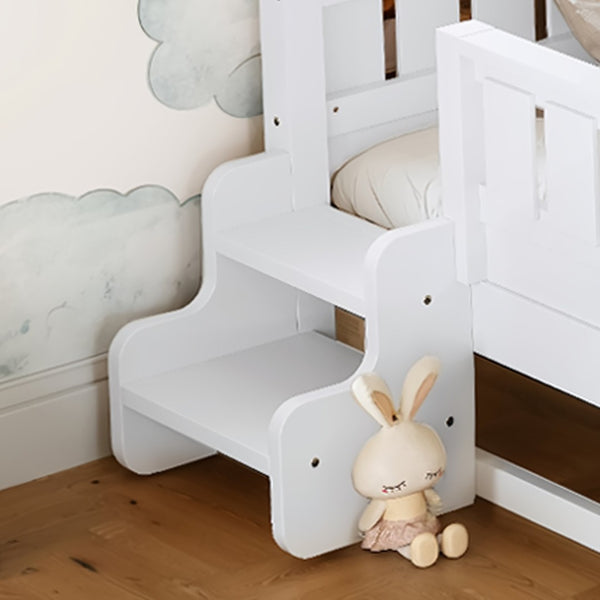 English Elm Queen Loft Bed with Staircase Bookshelf and Trundle Pull-out for Kids Bedroom White W1580S00629
