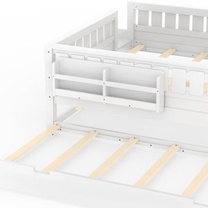 English Elm Queen Loft Bed with Staircase Bookshelf and Trundle Pull-out for Kids Bedroom White W1580S00629