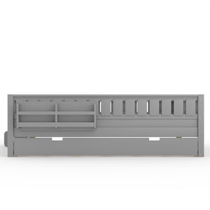 English Elm Queen Loft Bed with Staircase Bookshelf and Trundle Pull-out for Kids Bedroom Gray W1580S00630