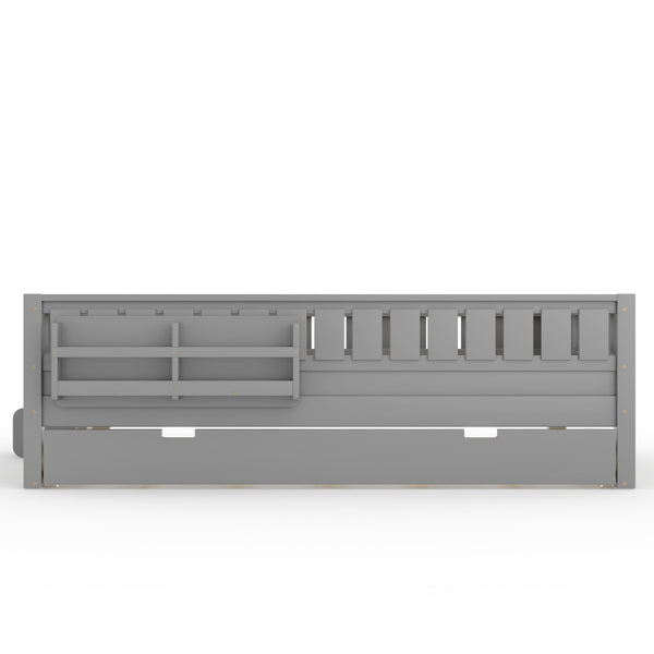 English Elm Queen Loft Bed with Staircase Bookshelf and Trundle Pull-out for Kids Bedroom Gray W1580S00630