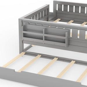 English Elm Queen Loft Bed with Staircase Bookshelf and Trundle Pull-out for Kids Bedroom Gray W1580S00630