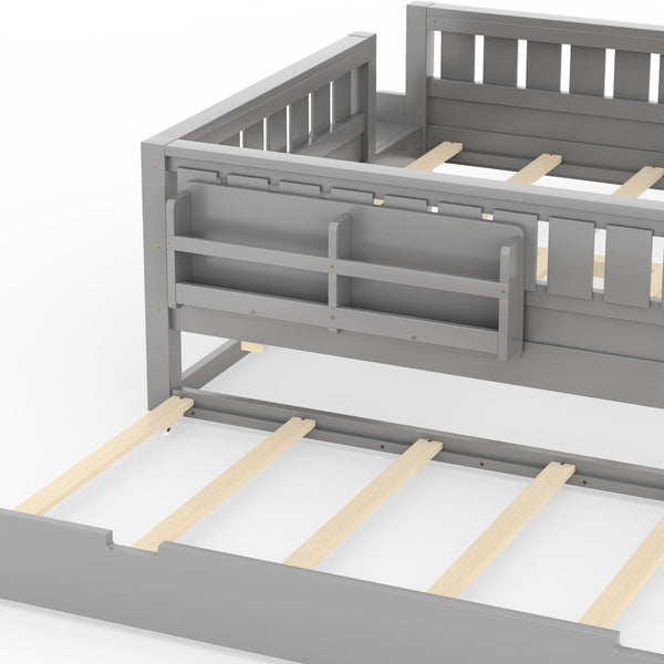 English Elm Queen Loft Bed with Staircase Bookshelf and Trundle Pull-out for Kids Bedroom Gray W1580S00630
