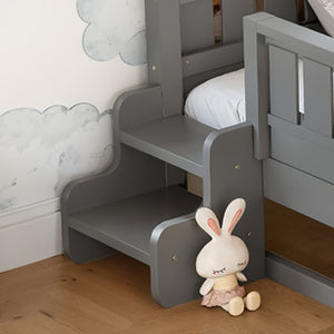 English Elm Queen Loft Bed with Staircase Bookshelf and Trundle Pull-out for Kids Bedroom Gray W1580S00630