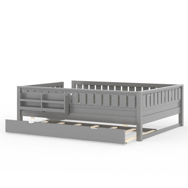 English Elm Queen Loft Bed with Staircase Bookshelf and Trundle Pull-out for Kids Bedroom Gray W1580S00630