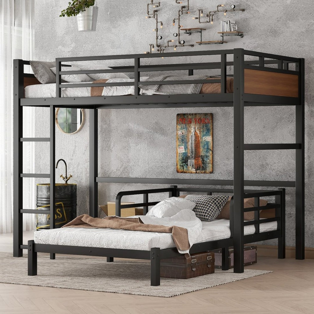 English Elm Twin Xl Separable Metal Bunk Bed Walnut Finish with Safety Rail and Platform Base W1580S00647