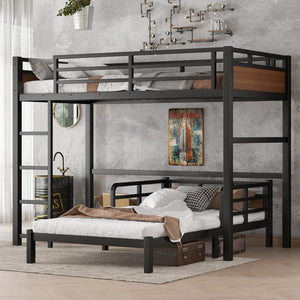 English Elm Twin Xl Separable Metal Bunk Bed Walnut Finish with Safety Rail and Platform Base W1580S00647