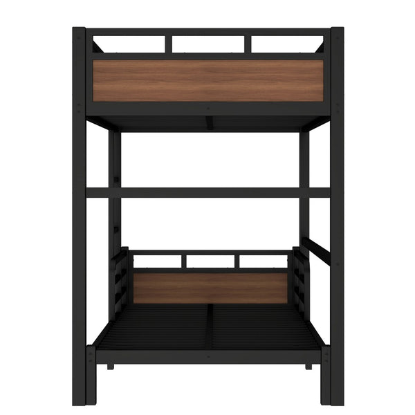 English Elm Twin Xl Separable Metal Bunk Bed Walnut Finish with Safety Rail and Platform Base W1580S00647