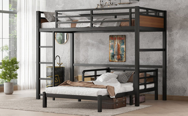 English Elm Twin Xl Separable Metal Bunk Bed Walnut Finish with Safety Rail and Platform Base W1580S00647