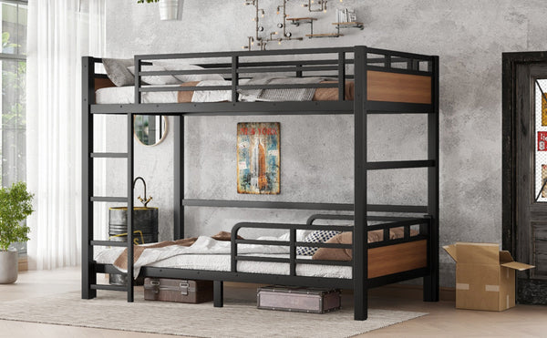 English Elm Twin Xl Separable Metal Bunk Bed Walnut Finish with Safety Rail and Platform Base W1580S00647