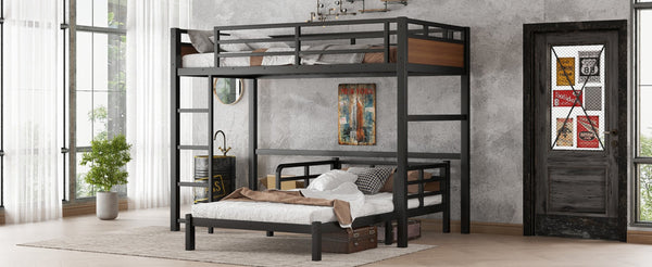 English Elm Twin Xl Separable Metal Bunk Bed Walnut Finish with Safety Rail and Platform Base W1580S00647
